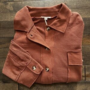 NWT Waffle Knit Crop Shacket – Rust ✨